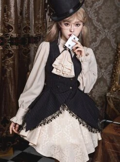Flower Brand Deacon Series Magician Stripe False Two-Piece Irregular Hem Autumn Winter Classic Lolita Long Sleeve Dress -NAUS Lolita Shop 3 500x672 566