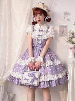 Purple Polka Dot Bow Lace Ruffle Cake Dress Classic Lolita Sleeveless Dress -NAUS Lolita Shop 3 500x672 567