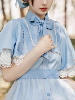 Iris Flower Series OP Butterfly Sleeve Embroidery Blue Classic Lolita Short Sleeve Dress -NAUS Lolita Shop 3 500x672 574