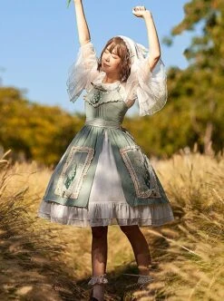 Elegant Embroidered Lace Rose Jacquard Fabric Ruffle Hem Classic Lolita Sleeveless Dress -NAUS Lolita Shop 3 500x672 579