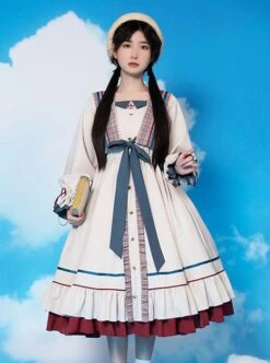 Plaid Collar Star Button Decoration Drawstring Cuffs Elegant Autumn Winter Classic Lolita Long-Sleeved Dress -NAUS Lolita Shop 3 500x672 582