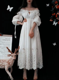 White Strapless Ruffles Classic Lolita Half Sleeve Dress -NAUS Lolita Shop 3 500x672 584