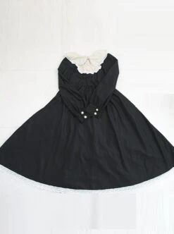 Black Corduroy Long Sleeve Classic Lolita Long Dress -NAUS Lolita Shop 3 500x672 593