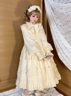 Retro Solid Color Doll Sense Stand Collar Bowknot Lantern Sleeves Spring Autumn Cute Classic Lolita Long-Sleeved Dress -NAUS Lolita Shop 3 500x672 601