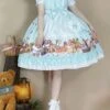 Forest Of Spring Series Cute Animal Pattern Folds Bow Knots Puffed Hem Classic Lolita Sling Dress Set