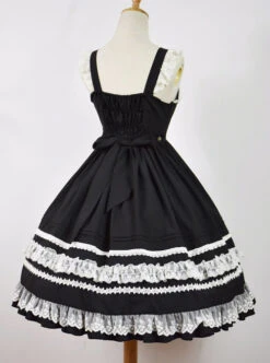 Black And White Sleeveless Lace Bow Classic Lolita Dress