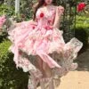 Rose Floral Print Stereoscopic Rose Bowknot Decoration Oversized Bowknot Trailing Design Backless Classic Lolita Sleeveless Dress