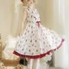 Rose Garden Series Small Flying Sleeves Ruffled Round Neck Red Tea Party Plate Print Berry Sweet Classic Lolita Dress
