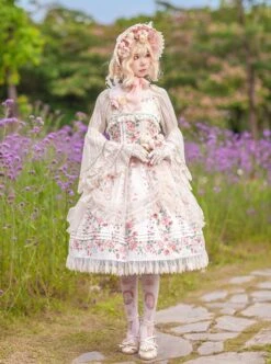 Flower Floral Printing JSK Mid-Length Elegant Classic Lolita Lace Sleeveless Dress -NAUS Lolita Shop 3 500x672 623