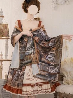 Constantine Series OP Elegant Vintage Oil Painting Print Bow Knots Decoration Classic Lolita Short Sleeve Dress Set -NAUS Lolita Shop 3 500x672 628