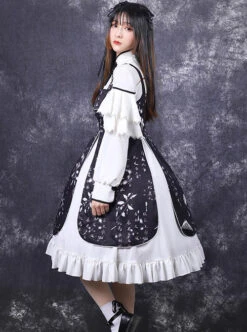 Chinese Style Black Printing Classic Lolita White Long Sleeve Dress Set -NAUS Lolita Shop 3 500x672 636