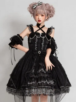 Night Elf Series JSK Black Lace Retro Elegant Gothic Lolita Sling Dress -NAUS Lolita Shop 3 500x672 645