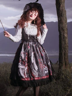 The Witch Image Series JSK Darkness Style Printing Small High Waist Side Placket Halloween Gothic Lolita Sling Dress -NAUS Lolita Shop 3 500x672 651