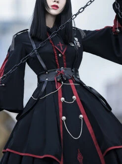 Sanctioner Series OP Dark Retro Military Style Gothic Lolita Long Sleeve Dress -NAUS Lolita Shop 3 500x672 652