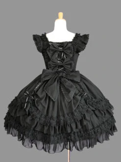 Cotton Black Lace Bowknot Gothic Lolita Sleeveless Dress -NAUS Lolita Shop 3 500x672 653