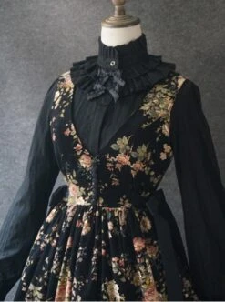 Elegant Black Flowers V Collar Lolita Vest Dress -NAUS Lolita Shop 3 500x672 659