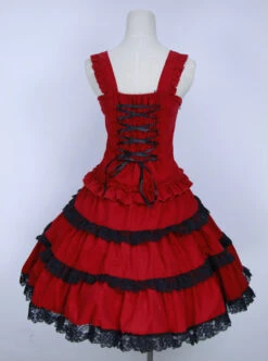 Red Corduroy Gothic Lolita Sling Dress -NAUS Lolita Shop 3 500x672 663