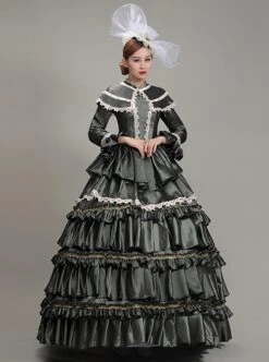 Dark Grey Shawl Collar Long Sleeve Lace Birthday Party Retro Court Lolita Prom Dress -NAUS Lolita Shop 3 500x672 67