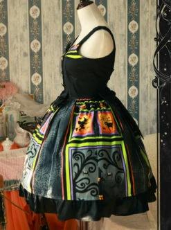 Magic Tea Party Black Spider Web Witch Castle Halloween Gothic Lolita Sling Dress -NAUS Lolita Shop 3 500x672 673