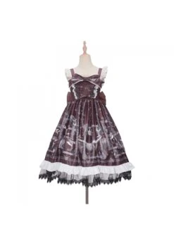 Lost Dreams Series JSK Bowknot Retro Printing Darkness Gothic Lolita Sling Dress -NAUS Lolita Shop 3 500x672 677