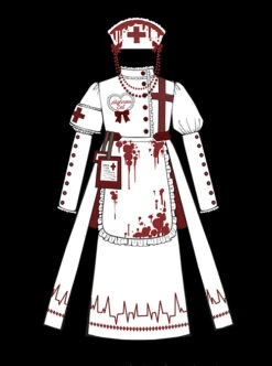 Scarlet Cross Series OP Long Style Blood Printing Halloween Nurse Gothic Lolita Long Sleeve Dress -NAUS Lolita Shop 3 500x672 688