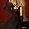 Floating Moon Dark Night Series JSK Dark Night Black Organza Gothic Lolita Sling Dress