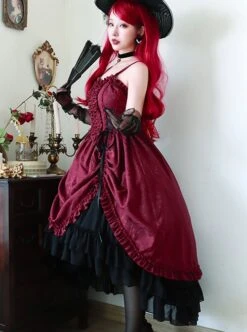 Retro Classical Elegant Wine Red Jacquard Fabric Binding Band Design Gothic Lolita Sleeveless Dress -NAUS Lolita Shop 3 500x672 694