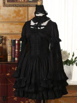 Black Long Sleeves Lace Gothic Lolita Dress -NAUS Lolita Shop 3 500x672 702
