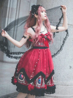 The Split Love Series Rose Gothic Lolita Red Sling Dress -NAUS Lolita Shop 3 500x672 705