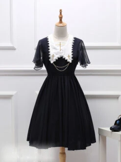 Black Short Sleeves Crucifix Gothic Lolita Dress -NAUS Lolita Shop 3 500x672 709
