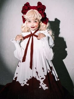 Romeo Series Doll Collar Puff Sleeve Bloody Gothic Lolita Short-Sleeved Dress -NAUS Lolita Shop 3 500x672 716