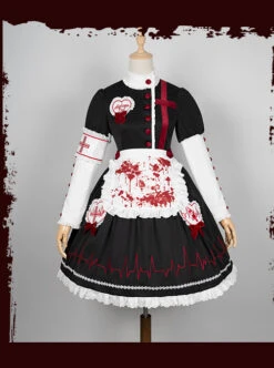 Scarlet Cross Series OP Conventional Style Halloween Nurse Blood Printing Gothic Lolita Long Sleeve Dress -NAUS Lolita Shop 3 500x672 719