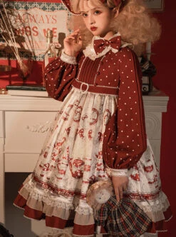Sweet Tea Series OP Elegant Small High Waist Reflective Satin Sweet Lolita Long Sleeve Dress -NAUS Lolita Shop 3 500x672 73