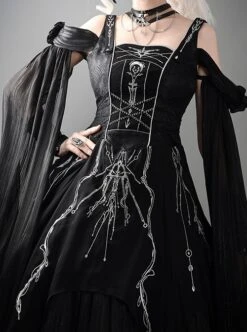 Horus Series Dark Black Gothic Noble Snake Blade Silver Embroidery Necklace Sleeveless Dress Match Wrist Sleeves Set -NAUS Lolita Shop 3 500x672 732