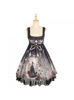 Black Fairy Tale Series JSK Darkness Printing Retro Gothic Lolita Sling Dress -NAUS Lolita Shop 3 500x672 734