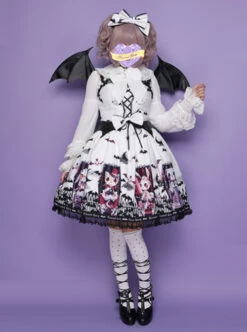 Halloween Dark Bat Coffin Printing Lace Gothic Lolita Sling Dress -NAUS Lolita Shop 3 500x672 76