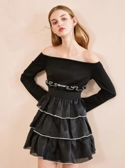 Black Off-shoulder Gothic Lolita Long Sleeve Dress -NAUS Lolita Shop 3 500x672 760