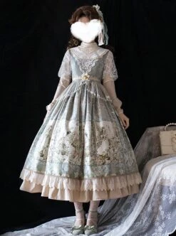 Elegant Classical Pearl Gothic Lolita OP Half Turtleneck Three-Dimensional Embroidery Stitching Lace Detachable Bubble Long Sleeve Dress -NAUS Lolita Shop 3 500x672 762