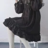 The Castle Under The Moonlight Pure Black Gothic Lolita Long Sleeve Dress