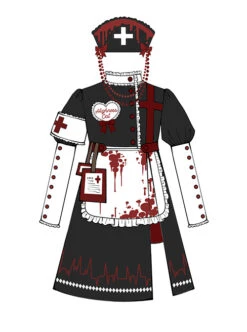 Scarlet Cross Series OP Short Style Blood Printing Halloween Nurse Gothic Lolita Long Sleeve Dress -NAUS Lolita Shop 3 500x672 795