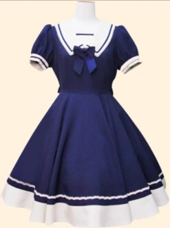 Navy Collar Bowknot School Lolita Short Sleeve Dress 8 Navy Collar Bowknot School Lolita Short Sleeve Dress -NAUS Lolita Shop 3 500x672 801