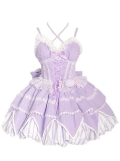 Sweetheart Gummies Series Limited Edition Candy Mint Chocolate Stripe Lace Bowknot Flower Bud Sweet Lolita Sling Dress -NAUS Lolita Shop 3 500x672 833