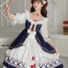 Gorgeous Lace Bow-Knot Ribbons Decorate Paneled Multi-Layer Hem Classic Lolita Short Sleeve Dress