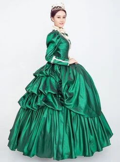 Dark Green Stand Collar Long Sleeve Fluffy Trailing Hem Retro Court Prom Lolita Dress -NAUS Lolita Shop 3 500x672 91