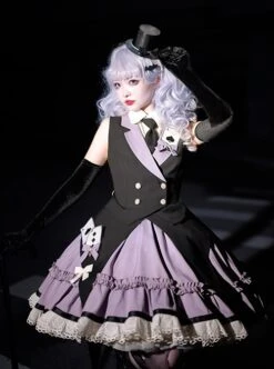 Black-Purple Cute Sweet Handsome Cool Metal Decoration Solitaire Bow-Knot Swallowtail Sleeveless Punk Lolita Dress -NAUS Lolita Shop 4 500x672 1116