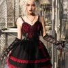 Judgment Day Series JSK Dark Punk Lolita Black Red Lace Jacquard Embroidery Waist Cutout Crucifix Fold Metal Buckle Decoration Zipper Sling Dress