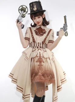 Libra Series OP British Style Solid Color Libra Graphic Printing Irregular Hem Design Classic Lolita Short Sleeve Dress Set -NAUS Lolita Shop 4 500x672 1127