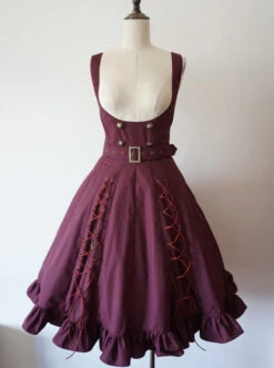 Pure Color Lace-up Punk Lolita Deep Collar Dress -NAUS Lolita Shop 4 500x672 1134
