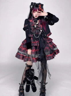 Metal Rock Style Plaid Decoration Layered Hem Mesh Bowknot Trim Gothic Punk Lolita Sleeveless Dress -NAUS Lolita Shop 4 500x672 1139