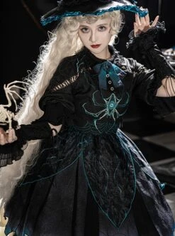 Rose Witch Series Black Halloween Irregular Cute Punk Teal Magic Spider Dark Bat Wing Bowknot Elements Print Lolita Dress Hat Set 9 Rose Witch Series Black Halloween Irregular Cute Punk Teal Magic Spider Dark Bat Wing Bowknot Elements Print Lolita Dress Hat Set -NAUS Lolita Shop 4 500x672 1140